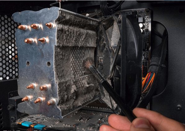 clean the CPU heat sink and fan with a small brush